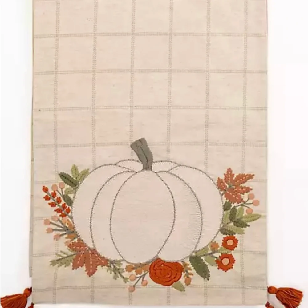 Kirkland Home Windowpane Plaid Pumpkin Table Runner